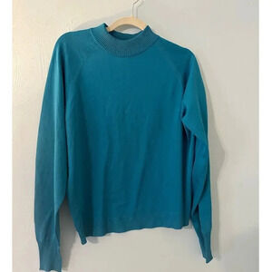 St. Michael Crimplene Sweater Size Small Teal Vintage Lightweight Pullover